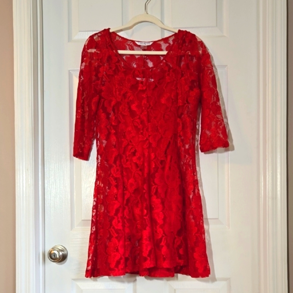 Peter Nygard True Red Lace Long Sleeve Dress Size Small